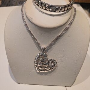 Brighton Silver Heart Necklace and Bracelet Set